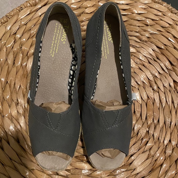 Toms Charcoal Wedge Peep-Toe Shoes - Picture 7 of 9